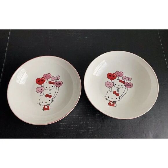 Set Of 2 Sanrio Hello Kitty 9" Ceramic Valentine Pasta Dinner Bowl Love Balloons - Picture 1 of 11